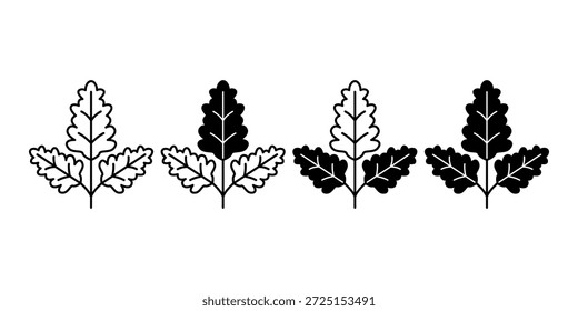 Feixe de ícone de folhas de ervas negras ilustrando plantas culinárias e ervas de jardim. Perfeito para visuais de comida, temas orgânicos e projetos de estilo de vida natural.