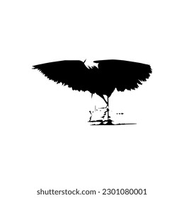 The Black Heron Bird (Egretta Ardesiaca), also known as the Black Egret Silhouette for Art Illustration, Logo, Pictogram, Website, or Graphic Design Element. Vector Illustration