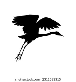 The Black Heron Bird (Egretta Ardesiaca), also known as the Black Egret Silhouette for Art Illustration, Logo, Pictogram, Website, or Graphic Design Element. Vector Illustration