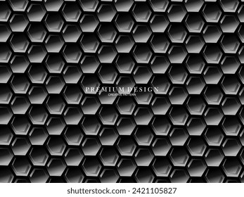 Abstrakter schwarzer sechseckiger Hintergrund, 3D-Darstellung. Dunkel-Hexagon-Premium-Hintergrund.