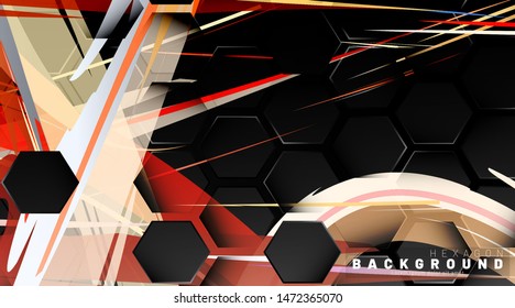 Black hexagon abstract pattern on colorful brush style background technology. Honeycomb. Vector illustration