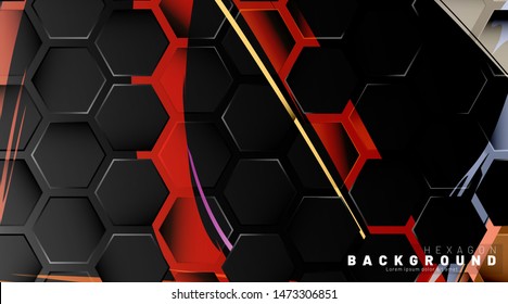 
Black hexagon abstract pattern on colorful brush style background technology. Honeycomb. Vector illustration