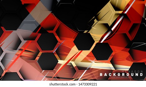 
Black hexagon abstract pattern on colorful brush style background technology. Honeycomb. Vector illustration
