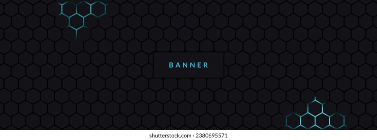 Schwarzes Hexagon abstrakter Technologie-Hintergrund mit blauen bunten, hellen Blitzen unter Hexagon.