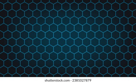 Fondo de tecnología abstracta del hexágono negro con destellos brillantes de color azul bajo el hexágono.