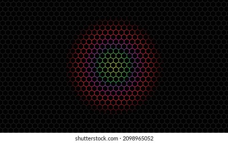 Black hexagon background and colored light