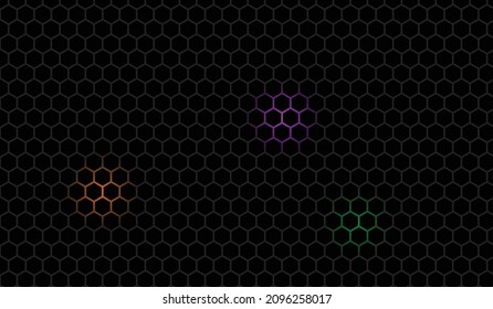 Black hexagon background and colored lights