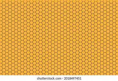 Black hexagon bee hive honeycomb pattern seamless with yellow background. Vector illustration