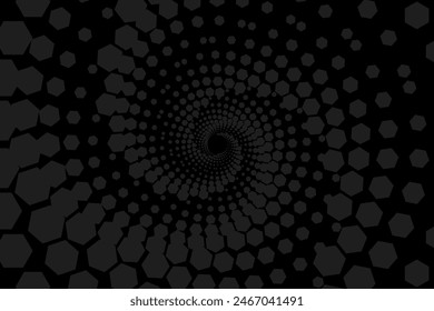 Black Hexagon Circle Pattern Abstract Background. Backdrop. Ray. Radial. Vector Illustration. Christmas. Celebration. Futuristic Wallpaper