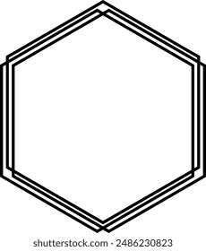 Black Hexagon Frame. Hexagonal Border Overlay. Symmetrical Geometry in Modern Minimalistic Design. Futuristic Polygon Template.