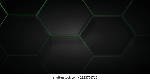 Black hexagon and green background