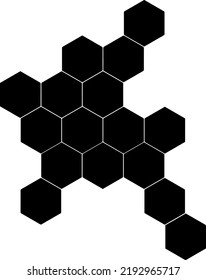 Black hexagon, honeycomb design element. Pattern with no strokes. Asset for photo collage, montage or clipping mask. Transparent background.