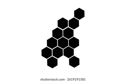 Black hexagon, honeycomb, design element, shapes, pattern with no strokes. Asset for photo collection, collage, template, frame, overlay, montage, clipping, layer mask. Transparent background. EPS 10.