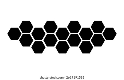 Black hexagon, honeycomb, design element, shapes, pattern with no strokes. Asset for photo collection, collage, template, frame, overlay, montage, clipping, layer mask. Transparent background. EPS 10.