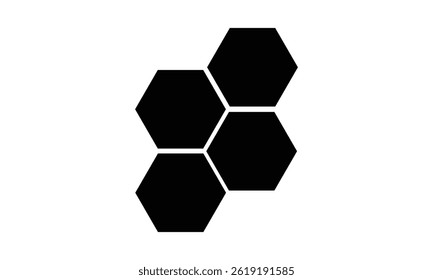 Black hexagon, honeycomb, design element, shapes, pattern with no strokes. Asset for photo collection, collage, template, frame, overlay, montage, clipping, layer mask. Transparent background. EPS 10.