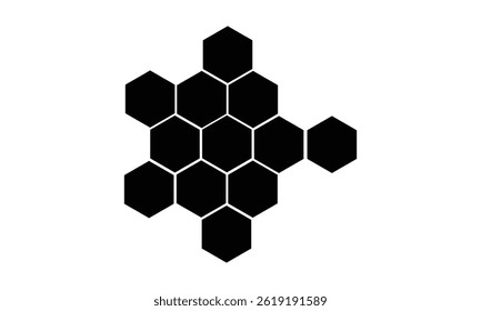 Black hexagon, honeycomb, design element, shapes, pattern with no strokes. Asset for photo collection, collage, template, frame, overlay, montage, clipping, layer mask. Transparent background. EPS 10.
