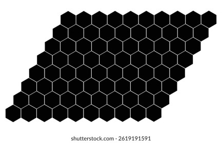 Black hexagon, honeycomb, design element, shapes, pattern with no strokes. Asset for photo collection, collage, template, frame, overlay, montage, clipping, layer mask. Transparent background. EPS 10.