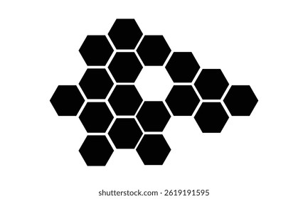 Black hexagon, honeycomb, design element, shapes, pattern with no strokes. Asset for photo collection, collage, template, frame, overlay, montage, clipping, layer mask. Transparent background. EPS 10.