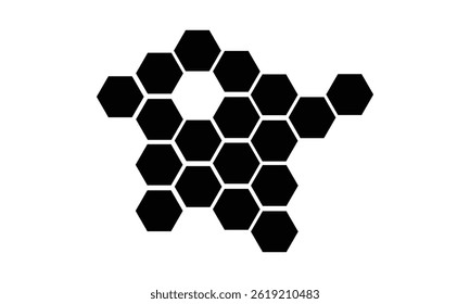 Black hexagon, honeycomb, design element, shapes, pattern with no strokes. Asset for photo collection, collage, template, frame, overlay, montage, clipping, layer mask . EPS 10.