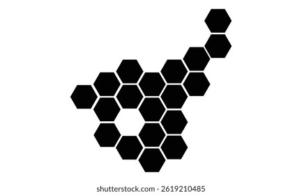 Black hexagon, honeycomb, design element, shapes, pattern with no strokes. Asset for photo collection, collage, template, frame, overlay, montage, clipping, layer mask . EPS 10.