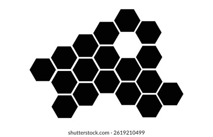 Black hexagon, honeycomb, design element, shapes, pattern with no strokes. Asset for photo collection, collage, template, frame, overlay, montage, clipping, layer mask . EPS 10.