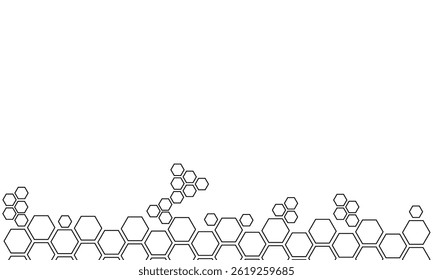 Black hexagon, honeycomb, design element, shapes, pattern with no strokes. Asset for photo collection, collage, template, frame, overlay, montage, clipping, layer mask. Transparent background. EPS 10.