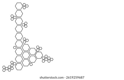 Black hexagon, honeycomb, design element, shapes, pattern with no strokes. Asset for photo collection, collage, template, frame, overlay, montage, clipping, layer mask. Transparent background. EPS 10.