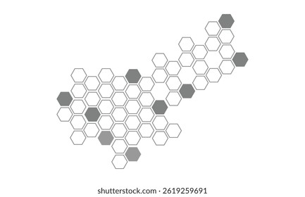 Black hexagon, honeycomb, design element, shapes, pattern with no strokes. Asset for photo collection, collage, template, frame, overlay, montage, clipping, layer mask. Transparent background. EPS 10.