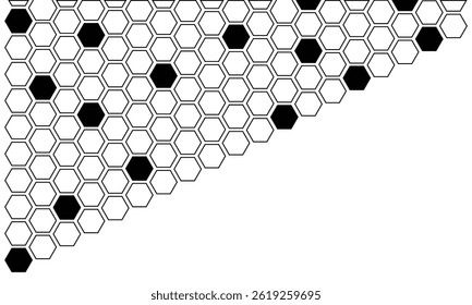 Black hexagon, honeycomb, design element, shapes, pattern with no strokes. Asset for photo collection, collage, template, frame, overlay, montage, clipping, layer mask. Transparent background. EPS 10.