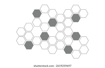 Black hexagon, honeycomb, design element, shapes, pattern with no strokes. Asset for photo collection, collage, template, frame, overlay, montage, clipping, layer mask. Transparent background. EPS 10.