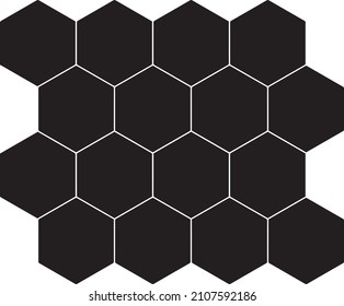 Black hexagon, honeycomb, design elements, shapes, pattern with no strokes. Use for photo collection, collage, template, frame, overlay, montage. Transparent background. Vector illustration, eps 10.