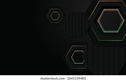Black hexagon layer background with colorful shining light effect concept