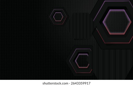 Black hexagon layer background with colorful shining light effect design
