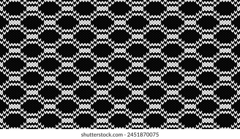 Black hexagon and line knitted pattern, Festive Sweater Design. Seamless Knitted Pattern