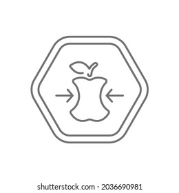 El logotipo del hexágono negro icono de línea delgada negro vector, una manzana representa pérdida de peso