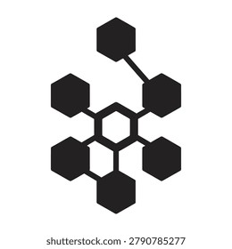 Black hexagon molecular structure on white background, chemistry concept