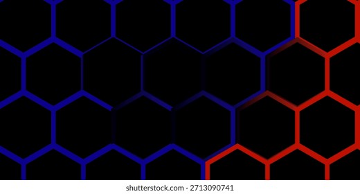 Hexágono preto com fundo vermelho e azul