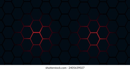 Black hexagon and red light.Abstract 3d background