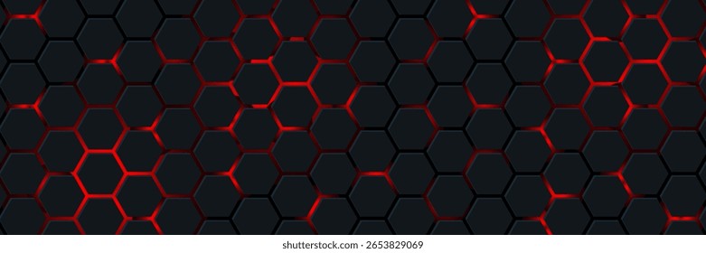 Black hexagon and red light.Abstract 3d background