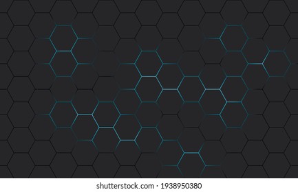 Black Hexagon Seamless Pattern. Abstract Hexagonal Background.