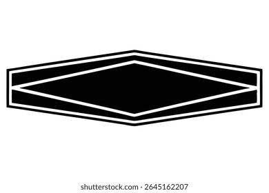 A black hexagon shape with white inner lines creates a layered geometric effect against a white background The style is minimalist and abstract