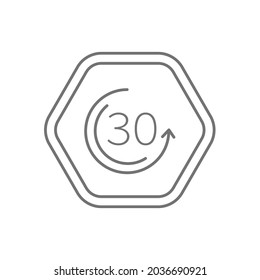 Black hexagon sign black thin line icon vector, time, clock, 30 minutes, minutes