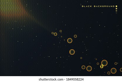 Fondo de textura hexagonal negro con decoración dorada