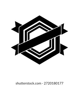 Emblema hexagonal negro con Anuncio de cinta diagonal para Plantilla de logotipo de premio o certificado