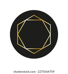 Black hexagonal gold frame. Elegant shine modern template. Vector illustration.