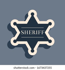 Black Hexagonal sheriff star icon isolated on grey background. Sheriff badge symbol. Long shadow style. Vector Illustration