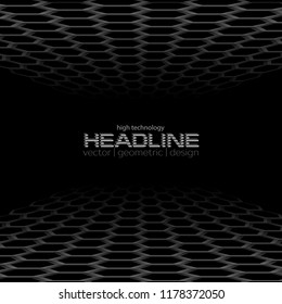 Black hexagons abstract technology background. Perspective horizon vector design
