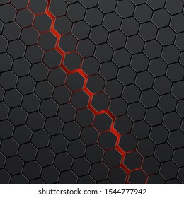 black hexagons with red background