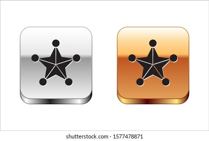 Black Hexagram sheriff icon isolated on white background. Police badge icon. Silver-gold square button. Vector Illustration