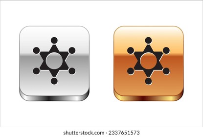 Black Hexagram sheriff icon isolated on white background. Police badge icon. Silver and gold square buttons. Vector